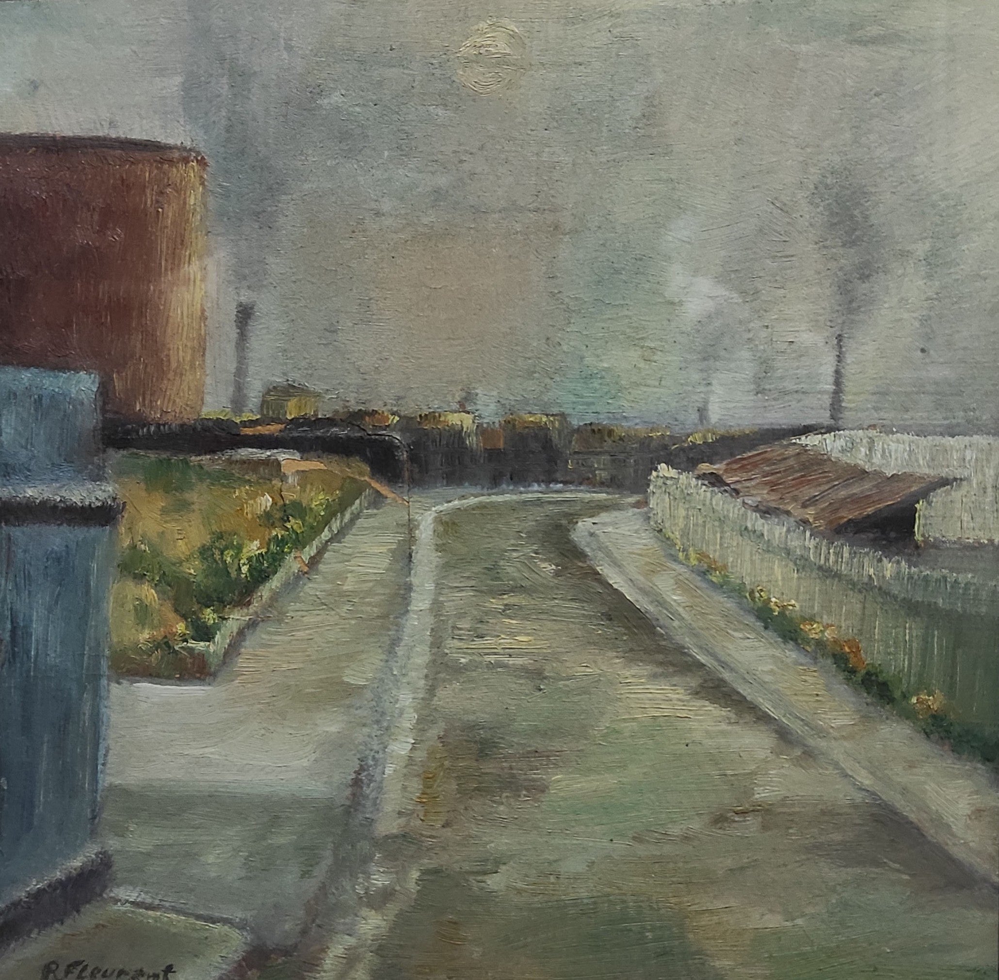 R.Fleurent (1904-1981) - Veduta del Gazometro di Roma